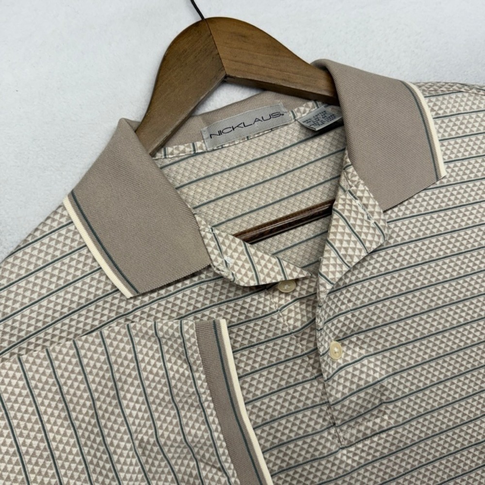 Vintage Nicklaus Polo Shirt Mens Medium Gray Geometric Golf Knit Preppy 90s jack